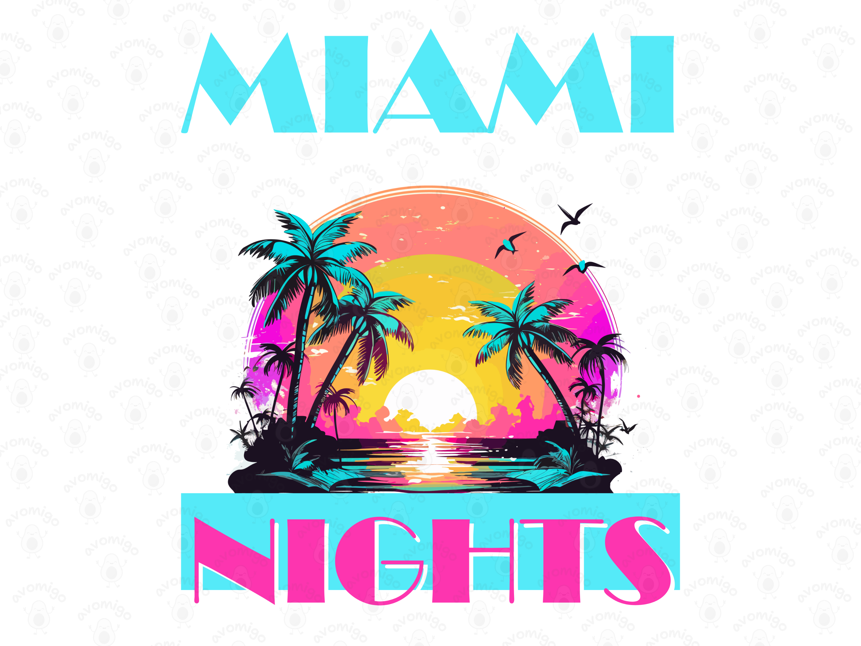 Miami Nights design PNG, Miami Nights design bundle PNG, Digital Download, Print, Sublimation