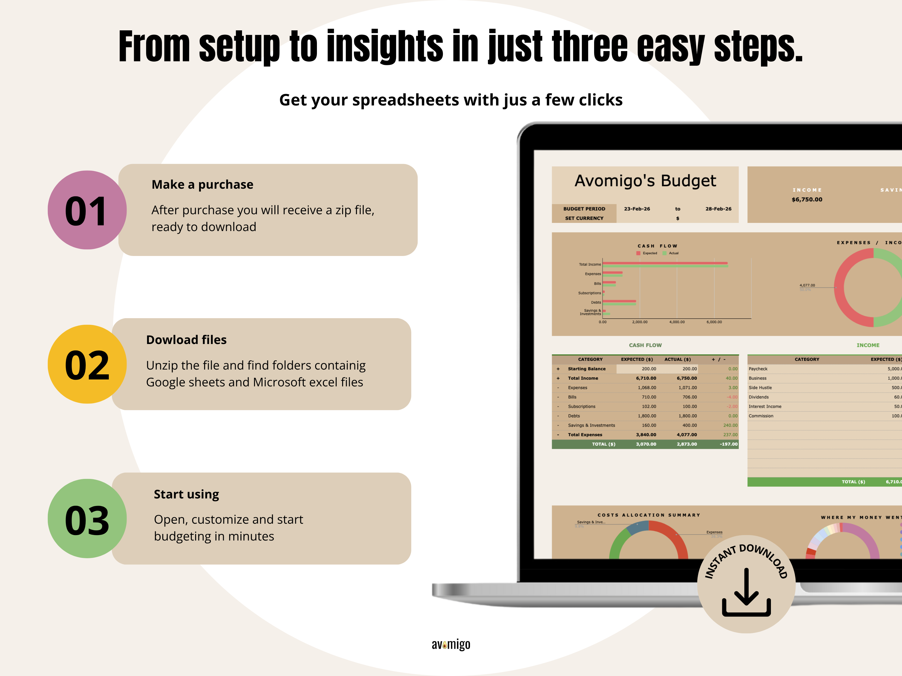 Simple Monthly Budget Planner Excel and Google Sheets