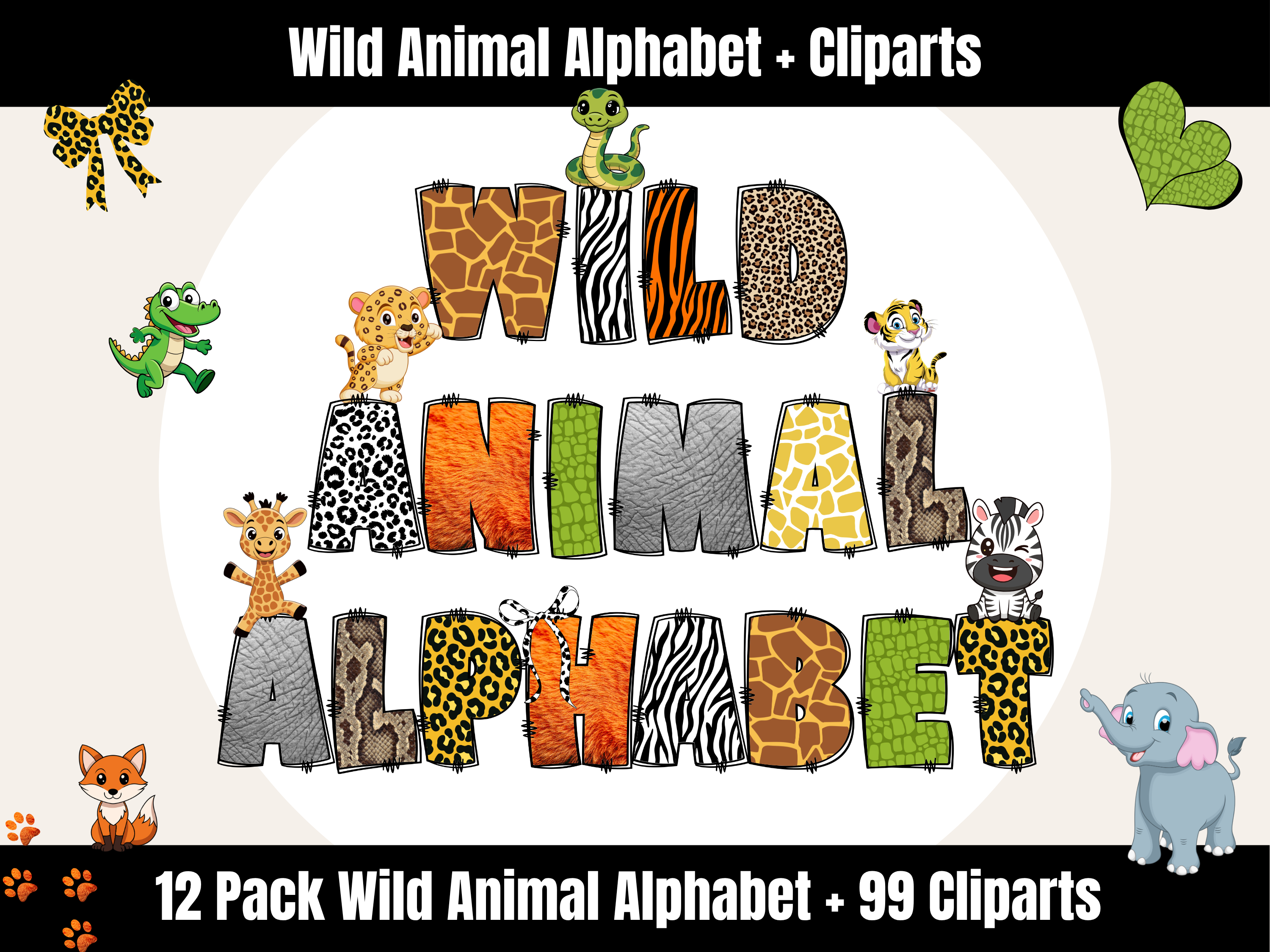 Wild Animal Alphabet Bundle + Cliparts