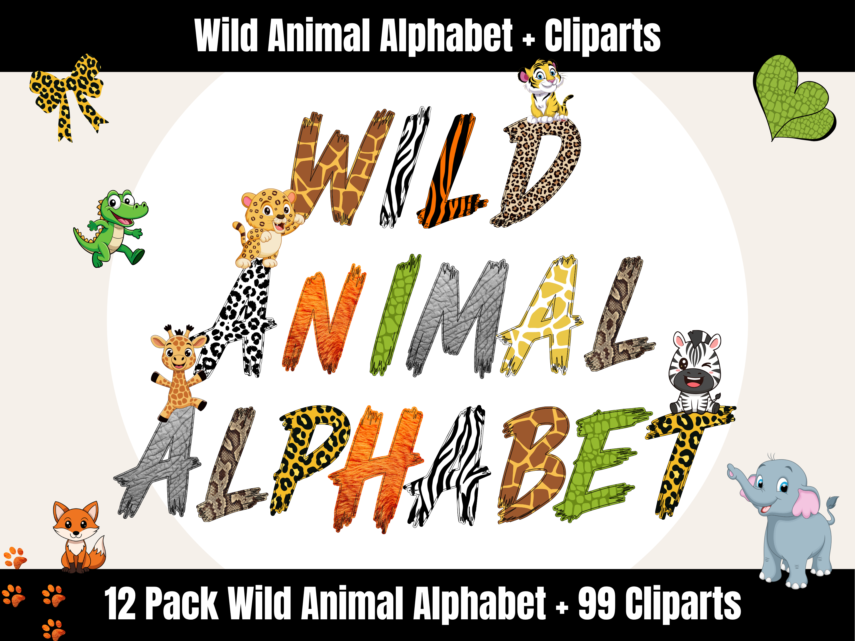 Wild Animal Alphabet Bundle + Cliparts