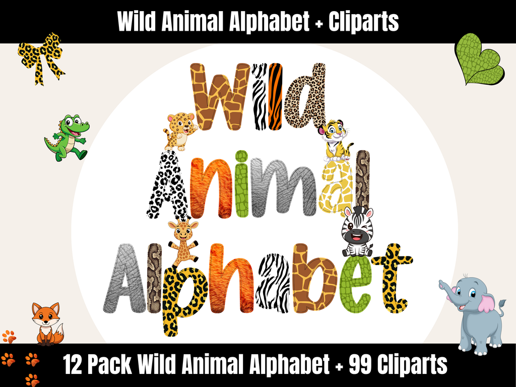 Wild Animal Alphabet Bundle + Cliparts