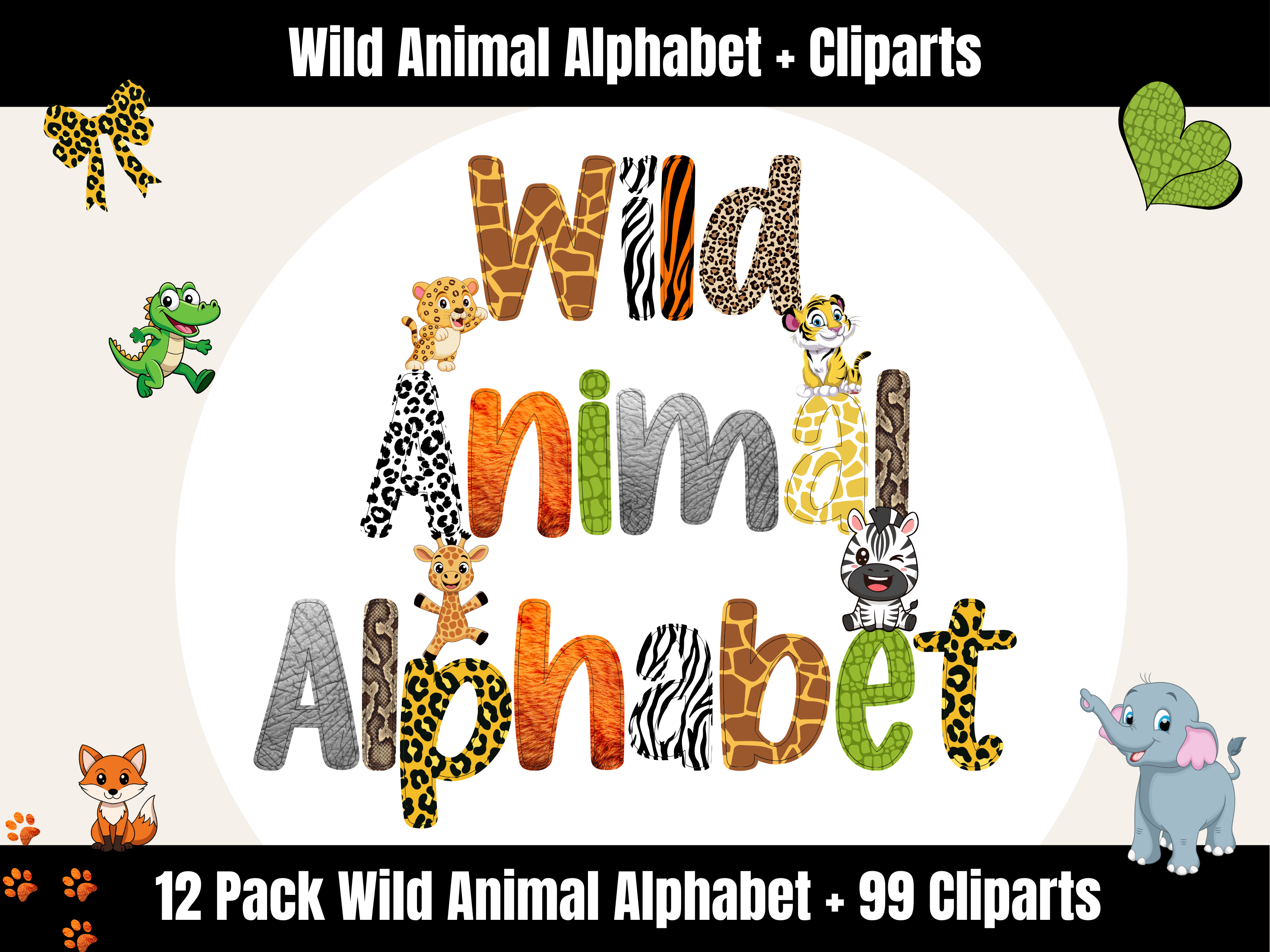 Wild Animal Alphabet Bundle + Cliparts