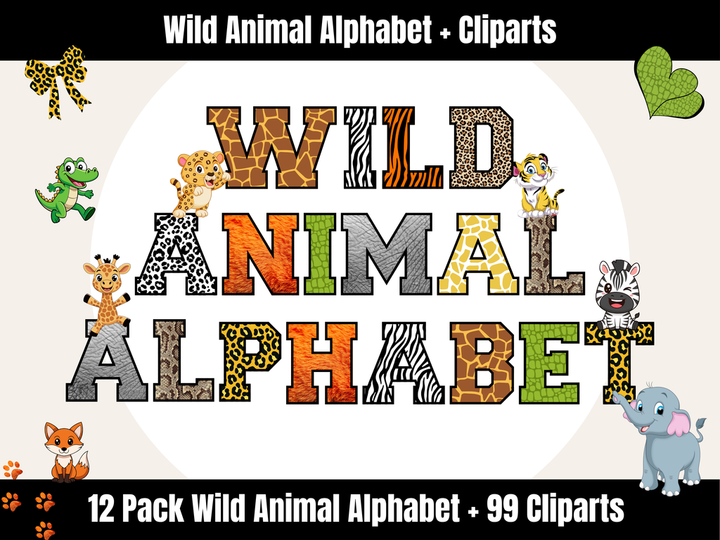 Wild Animal Alphabet Bundle + Cliparts