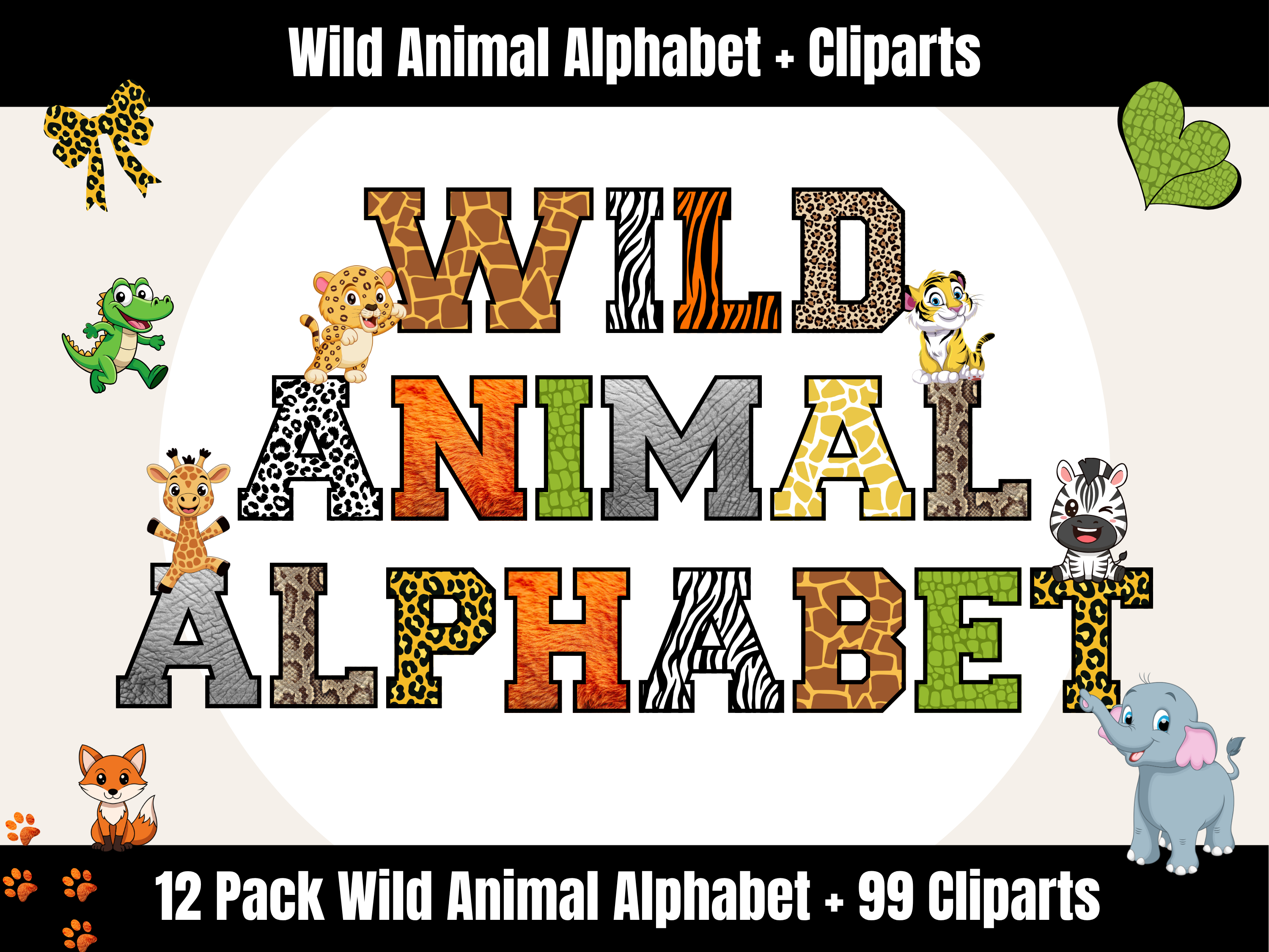 Wild Animal Alphabet Bundle + Cliparts