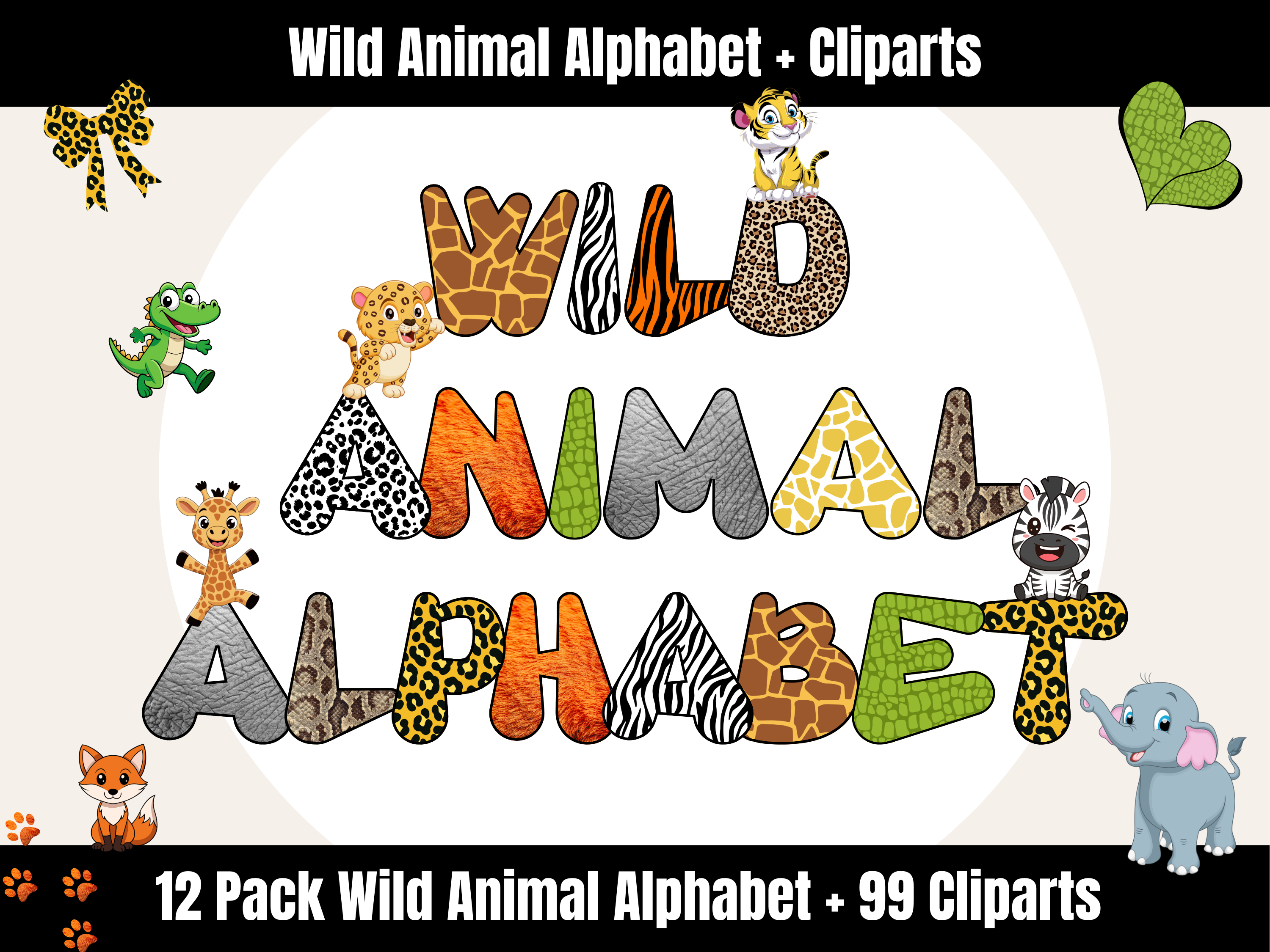 Wild Animal Alphabet Bundle + Cliparts